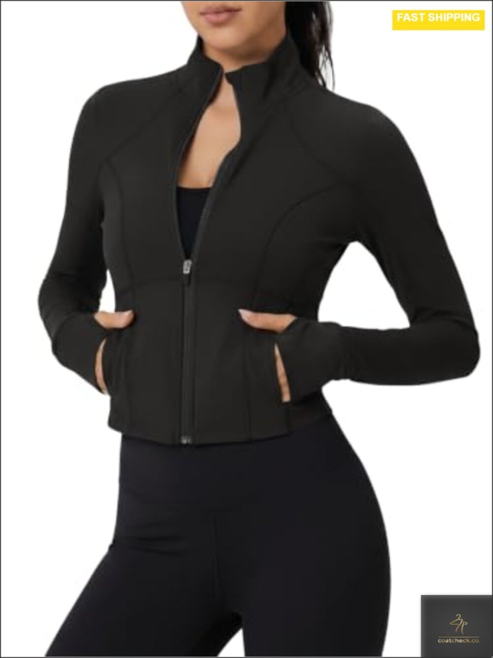 Women's Cropped UPF 50+ Full Zip Athletic Jacket with Thumb Holes & Pockets